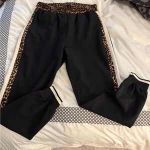 Zara Black Joggers with Leopard Trim
